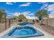 Backyard features a sparkling pool and separate hot tub with a rock waterfall feature at 11511 E Chestnut Ct, Chandler, AZ 85249