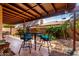 Covered patio with chairs and a table for outdoor relaxation and dining at 5509 E Desert Hills Dr, Scottsdale, AZ 85254