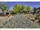 Unique backyard featuring rock riverbed landscaping surrounded by desert flora and mature trees at 17200 W Bell Rd # 324, Surprise, AZ 85374
