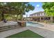 Beautiful backyard pool with a stone fire pit and a covered patio area at 3011 E Morrison Ranch Pkwy, Gilbert, AZ 85296
