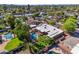 Aerial view of a private backyard featuring a pool, lush lawn, mature trees, and a covered patio at 5837 E Presidio Rd, Scottsdale, AZ 85254