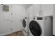 Modern laundry room with front load washer and dryer, and white cabinets at 4300 S Marble St, Gilbert, AZ 85297