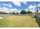 Large backyard with green grass, a block wall, and a wooden access gate at 5328 E Yale St, Phoenix, AZ 85008