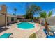 Private backyard pool surrounded by a concrete deck, offering a serene oasis for relaxation and outdoor enjoyment at 960 W Hudson Way, Gilbert, AZ 85233