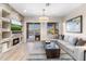 Comfortable living room with fireplace, TV, and slider to outside patio at 10478 E Sheena Dr, Scottsdale, AZ 85255