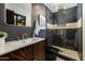 Stylish bathroom featuring a vessel sink vanity and a modern glass enclosed shower at 8419 E Rancho Vista Dr, Scottsdale, AZ 85251