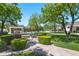 Beautiful backyard featuring a lush lawn, trees, a fire pit, and a view of the pool area at 23902 S 202Nd Ct, Queen Creek, AZ 85142