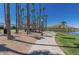 Community park featuring a scenic pathway, multiple shaded picnic areas, and palm trees at 17514 W Desert Sage Dr, Goodyear, AZ 85338