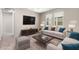 Inviting living room features neutral decor, a modern television, and large windows offering natural light at 3072 E Appaloosa Rd, Gilbert, AZ 85296