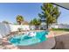 Backyard pool area is great for relaxing on a sunny day with patio furniture and a nice lush lawn at 8220 E Crestwood Way, Scottsdale, AZ 85250