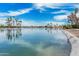 Stunning lake view featuring swaying palm trees creating an idyllic landscape, enhancing the waterfront homes at 13821 N Thunderbird Blvd, Sun City, AZ 85351