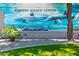 Mural of dolphins with Surprise Aquatic Center on a stone wall surrounded by green grass and palm trees at 15656 W Mercer Ln, Surprise, AZ 85379