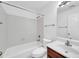 Bright bathroom features a shower-tub combo, and single sink vanity at 1835 E Marquette Dr, Gilbert, AZ 85234