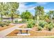 Charming rose garden with vibrant flowers, stone pathways, benches, and mature trees offering shady spots to rest at 1835 E Marquette Dr, Gilbert, AZ 85234
