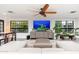 Cozy living room with a large TV, comfortable seating, and natural light from surrounding windows at 2712 E Mountain View Rd, Phoenix, AZ 85028