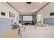 Entertainment room featuring a large screen projector, light wood floors, and comfortable couches at 3723 S Pottery Rd, Gold Canyon, AZ 85118
