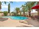 Relaxing backyard pool surrounded by lush palm trees, offering a private and tropical oasis at 5839 W Ironwood Dr, Glendale, AZ 85302