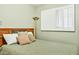 Cozy bedroom featuring a wooden headboard, shuttered windows, and light green walls at 3237 S Albert Ave, Tempe, AZ 85282