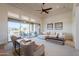 Bright living room featuring a ceiling fan, modern furniture, and neutral tones at 8392 E Eagle Feather Rd, Scottsdale, AZ 85266