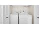 A bright laundry room includes a side-by-side washer and dryer, plus overhead storage at 8787 E Mountain View Rd # 1087, Scottsdale, AZ 85258