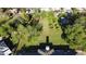 Aerial view showcasing expansive backyard with lush greenery and privacy trees lining the property at 125 N Fraser E Dr, Mesa, AZ 85203