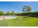 Backyard featuring a pool, artificial grass, and a fire pit, designed for outdoor living at 18003 W Carmen Dr, Surprise, AZ 85388