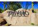Stone Tramonto community sign surrounded by desert landscaping and a vibrant blue sky backdrop at 3038 W Trapanotto Rd, Phoenix, AZ 85086
