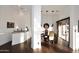 Dining room featuring elegant chandelier and views of backyard patio at 30600 N Pima Rd # 81, Scottsdale, AZ 85266