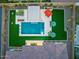 Aerial view showcasing a backyard oasis with pool, patio, and meticulously landscaped grounds at 5457 S Benton --, Mesa, AZ 85212