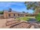 Large backyard features lush greenery and a charming patio, creating a serene outdoor oasis with garden beds at 1308 E Rosemonte Dr, Phoenix, AZ 85024