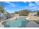 Backyard pool area with pool, landscaping, and privacy fence at 2424 E Fairfield St, Mesa, AZ 85213