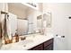 Inviting bathroom featuring a single sink, warm lighting, and decorative touches at 6937 E Sierra Morena Cir, Mesa, AZ 85207