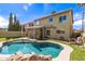 Backyard view of a kidney shaped pool with rock details and green landscaping at 1560 E Flint St, Chandler, AZ 85225