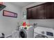 Efficient laundry room boasts front loading washer and dryer with upper cabinets for ample storage at 21602 N 36Th St, Phoenix, AZ 85050