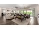 Expansive living area with cozy seating, a stylish rug, and views of the backyard through sliding glass doors at 25875 S 227Th Way, Queen Creek, AZ 85142