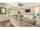 Living room featuring a large window to the backyard, mounted TV, and comfortable seating at 4822 E Charleston Ave, Scottsdale, AZ 85254