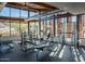 The gym has plenty of equipment and natural light from the floor-to-ceiling windows at 1330 E Monte Way, Phoenix, AZ 85042