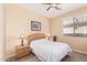 Comfortable bedroom with neutral walls, carpet, blinds and lamps on each side of bed at 15288 W Redfield Rd, Surprise, AZ 85379