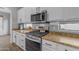 Contemporary kitchen showcasing stainless steel oven and microwave, white cabinets, and laminate countertops at 4093 E Dublin St, Gilbert, AZ 85295
