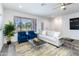 Bright living room featuring stylish seating, modern decor, and large window views of the green outdoors at 512 S Soho Ln # 8, Chandler, AZ 85225
