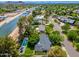 Wide aerial shot showcasing a home with a pool, canal access, and views of the surrounding neighborhood at 6837 E Lafayette Blvd, Scottsdale, AZ 85251