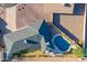 Birds eye view of a well-maintained roof and backyard pool oasis at 1057 S 74Th St, Mesa, AZ 85208
