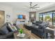 Comfortable living room with modern furniture, large TV, fireplace, and bright lighting at 1160 E Cedar Pl, Chandler, AZ 85249