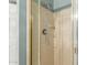 Close up of shower with a decorative tile border and a dual shower head at 1756 N Summer Cir, Mesa, AZ 85203