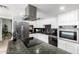 This kitchen features stainless steel appliances, dark countertops, and white cabinetry at 1756 N Summer Cir, Mesa, AZ 85203