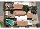 Aerial view of the backyard featuring a sparkling pool, patio, and well-manicured landscaping at 2663 N Carriage Ln, Chandler, AZ 85224