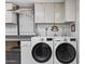 Laundry room with new washer and dryer, white cabinets and gray countertop for folding and other tasks at 3002 E Montecito Ave, Phoenix, AZ 85016