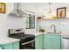 Bright kitchen featuring stainless steel appliances, white subway tile, and light green cabinets at 3115 N 34Th Pl, Phoenix, AZ 85018