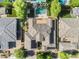 Aerial view of a beautiful home with a sparkling pool and meticulously landscaped backyard at 3648 E Fargo St, Mesa, AZ 85205