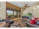 Bright living room with comfortable seating, a ceiling fan, and a view of the outdoors through large windows at 4050 N Terra Mesa Cir, Mesa, AZ 85207